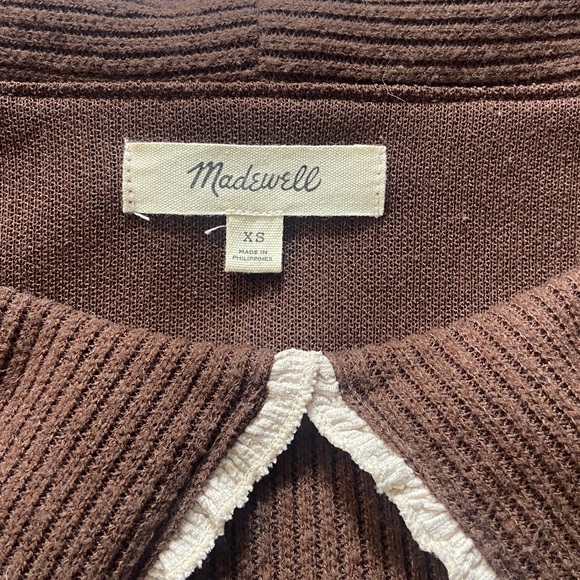 Madewell Brown Ribbed Sweater with White Trim Collar - Picture 2 of 3